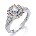 950 Platinum & Rose Gold Round Cut Halo Diamond Ring - Pobjoy Diamonds