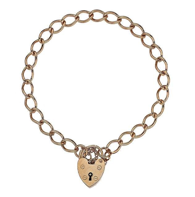 9K Rose Gold Ladies Slim Curb Bracelet With Padlock - Pobjoy Diamonds