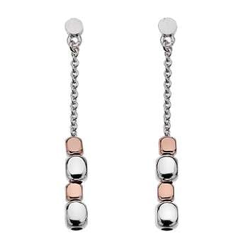 Sterling Silver & Rose Gold Plated Chain Multi Drop Earrings - Pobjoy Diamonds