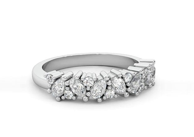 Platinum Round & Pear Diamond Cocktail Ring 1.00 Carat