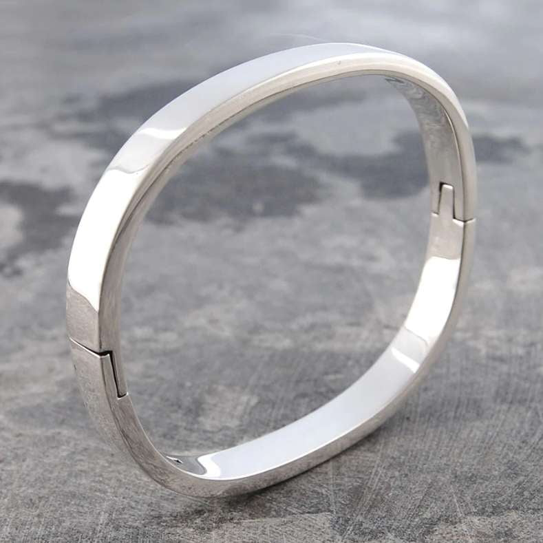 Handmade Sterling Silver Curved Chunky Hinged Bangle - Pobjoy Diamonds