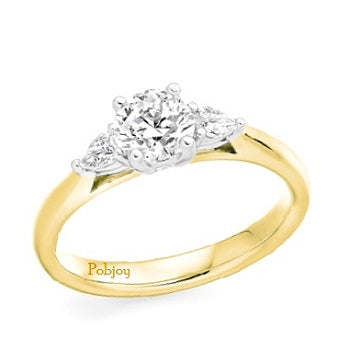18K Gold Round & Pear Cut Diamond Trilogy Ring - 1.00 CTW G/Si1-Pobjoy Diamonds