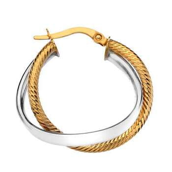 9K White & Yellow Gold Rope Style Large Hoop Earrings - Pobjoy Diamonds