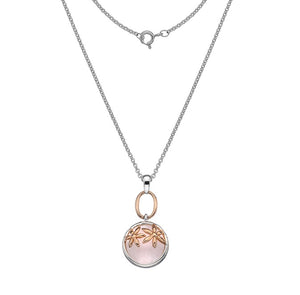 Sterling Silver Rose Quartz Circular Drop Pendant & Necklace - Pobjoy Diamonds