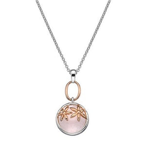 Sterling Silver Rose Quartz Circular Drop Pendant & Necklace - Pobjoy Diamonds