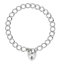 Load image into Gallery viewer, Sterling Silver Curb Link Padlock Charm Bracelet - Pobjoy Diamonds