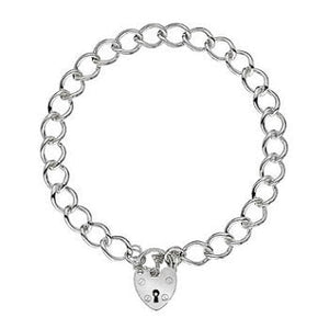 Sterling Silver Curb Link Padlock Charm Bracelet - Pobjoy Diamonds