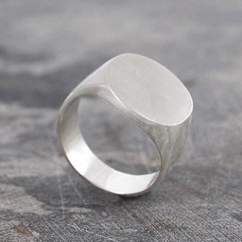 Handmade Silver Round Signet Ring - Pobjoy Diamonds