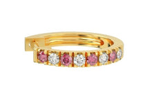 Load image into Gallery viewer, 9K Yellow Gold Ruby &amp; Diamond Hoop Earrings