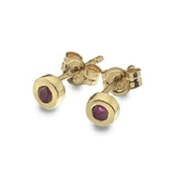 9K Yellow Gold & Ruby Small Stud Earrings - Pobjoy Diamonds