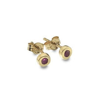 Load image into Gallery viewer, 9K Yellow Gold &amp; Ruby Small Stud Earrings - Pobjoy Diamonds
