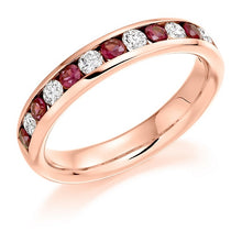 Load image into Gallery viewer, 18K Rose Gold Ruby &amp; Diamond Half Eternity Ring 0.80 CTW - Pobjoy Diamonds