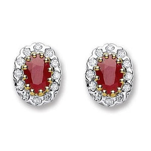 9K Yellow Gold Red Ruby & Diamond Stud Earrings 1.40 CTW - Pobjoy Diamonds