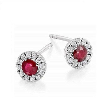 9K Gold Ruby & Round Brilliant Cut Diamond Ladies Stud Earrings - Pobjoy Diamonds