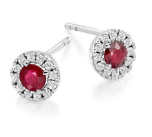 Load image into Gallery viewer, Ruby &amp; Round Brilliant Cut Diamond Ladies Stud Earrings 0.98 CTW From Pobjoy