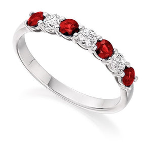 950 Palladium Ruby & Diamond Half Eternity Ring 0.61 CTW - Pobjoy Diamonds