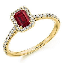 Load image into Gallery viewer, 18K Gold Ruby &amp; Diamond Halo Ring 0.80 CTW - Pobjoy Diamonds