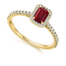 Load image into Gallery viewer, 18K Gold Ruby &amp; Diamond Halo Ring 0.80 CTW - Pobjoy Diamonds