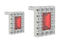 Load image into Gallery viewer, 9K White Gold Ruby &amp; Diamond Rectangle Stud Earrings