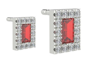 9K White Gold Ruby & Diamond Rectangle Stud Earrings