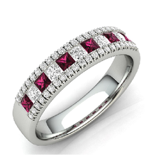 Load image into Gallery viewer, Red Ruby Squares &amp; Diamond Cocktail Ring Channel Set