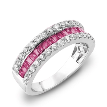Pink Ruby & Diamond Cocktail Ring Channel Set