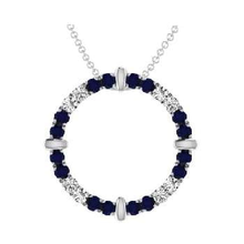 Load image into Gallery viewer, 9K White Gold Blue Sapphire &amp; Diamond Circle Pendant Necklace - Pobjoy Diamonds