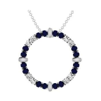 9K White Gold Blue Sapphire & Diamond Circle Pendant Necklace - Pobjoy Diamonds