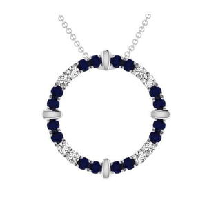 9K White Gold Blue Sapphire & Diamond Circle Pendant Necklace - Pobjoy Diamonds