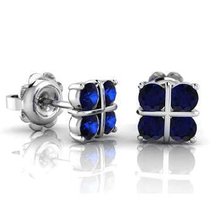 Load image into Gallery viewer, 18K Gold &amp; Blue Sapphire Ladies Stud Earrings - Pobjoy Diamonds