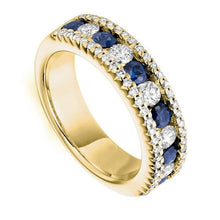 Load image into Gallery viewer, 18K Yellow Gold Blue Sapphire &amp; Diamond Half Eternity Ring 1.65 CTW - Pobjoy Diamonds