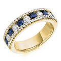 18K Yellow Gold Blue Sapphire & Diamond Half Eternity Ring 1.65 CTW - Pobjoy Diamonds