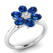 Load image into Gallery viewer, 18K Gold Blue Sapphire &amp; Diamond Flower Ring - Pobjoy Diamonds