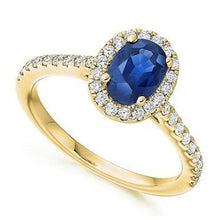 Load image into Gallery viewer, 18K Gold Blue Sapphire &amp; Halo Diamond Ring  0.65 CTW - Pobjoy Diamonds