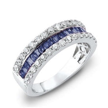 Load image into Gallery viewer, Blue Sapphire &amp; Diamond Cocktail Ring Channel Set