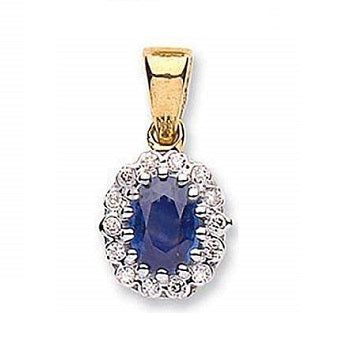 9K Yellow Gold Diamond & Blue Sapphire Pendant - Pobjoy Diamonds