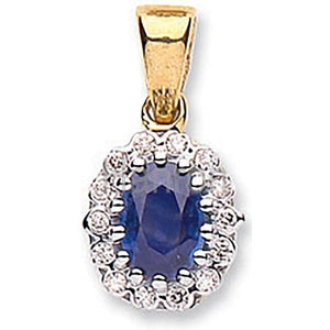 9K Yellow Gold, Diamond & Blue Sapphire Pendant - Pobjoy Diamonds