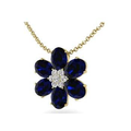 9K Yellow Gold Blue Sapphire & Diamond Floral Pendant Necklace - Pobjoy Diamonds