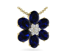 Load image into Gallery viewer, 9K Yellow Gold Blue Sapphire &amp; Diamond Floral Pendant Necklace - Pobjoy Diamonds