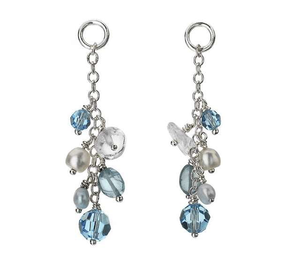 Freshwater Cultured Pearl & Blue Bead Silver Drop Earrings - Pobjoy Diamonds