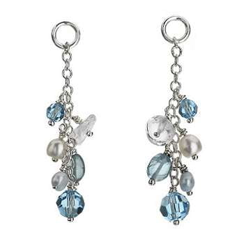 Freshwater Cultured Pearl & Blue Bead Silver Drop Earrings - Pobjoy Diamonds