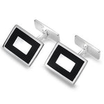 925 Sterling Silver & Black Onyx Rectangular Cufflinks - Pobjoy Diamonds