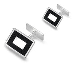 925 Sterling Silver & Black Onyx Rectangular Cufflinks - Pobjoy Diamonds