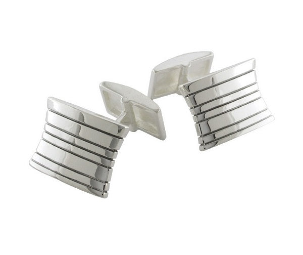 Sterling Silver Shaped & Grooved Cufflinks - Pobjoy Diamonds