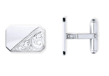 Load image into Gallery viewer, 925 Silver Rectangular Clipped Edge Semi Engraved Cufflinks - Pobjoy Diamonds