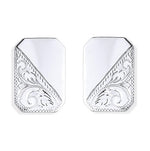 925 Silver Rectangular Clipped Edge Semi Engraved Cufflinks - Pobjoy Diamonds