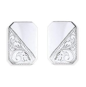 925 Silver Rectangular Clipped Edge Semi Engraved Cufflinks - Pobjoy Diamonds