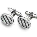 Sterling Silver Gents Black Onyx & Mop Striped Cufflinks - Pobjoy Diamonds