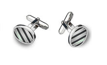 Load image into Gallery viewer, Sterling Silver Gents Black Onyx &amp; Mop Striped Cufflinks - Pobjoy Diamonds