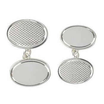 Sterling Silver Textured Classic Chain Oval Cufflinks - Pobjoy Diamonds